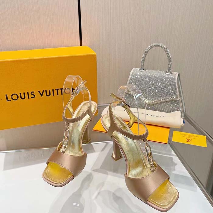 Louis Vuitton Women LV Sparkle Sandal Gold Calfskin Leather Outsole 9.5 CM Heel