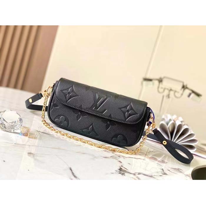 Louis Vuitton Women LV Wallet On Chain Ivy Black Monogram Embossed Supple Grained Cowhide Leather