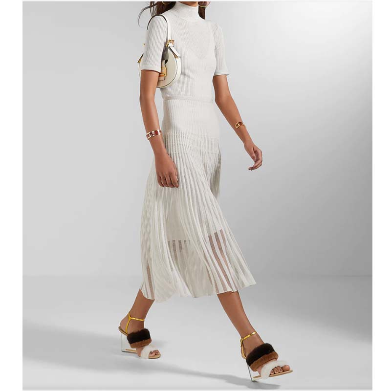 Fendi Women FF First White Mink High-Heeled Slingbacks 9.5 cm Heel