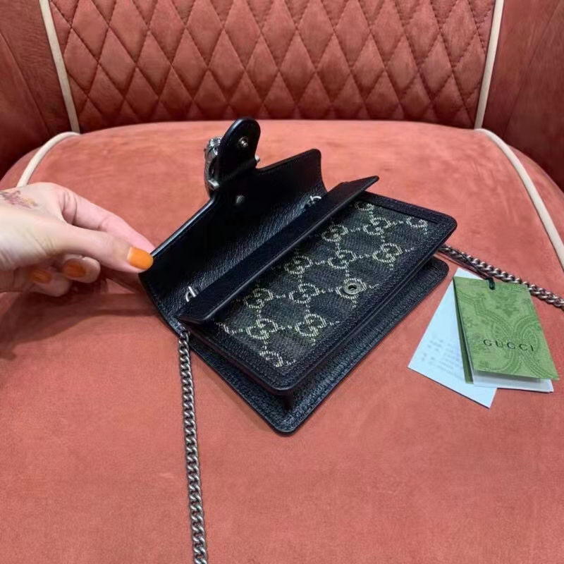 Gucci Women Dionysus Small GG Shoulder Bag Black GG Denim Jacquard Leather