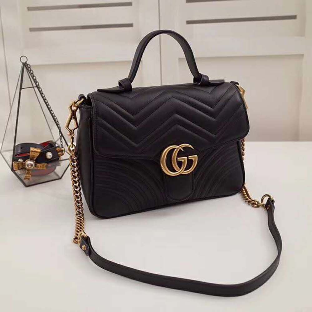 Gucci GG Women GG Marmont Medium Top Handle Bag-Black
