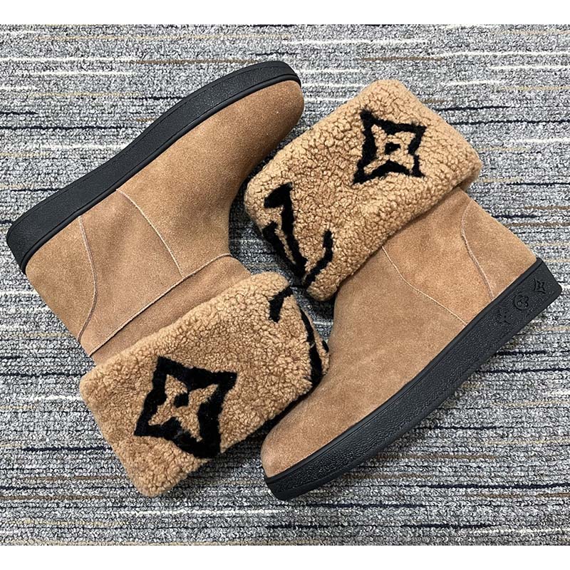 Louis Vuitton Women LV Snowdrop Flat Ankle Boot Brown Suede Calf Shearling Wool