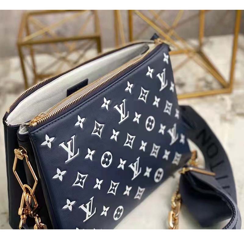 Louis Vuitton LV Unisex Coussin PM Handbag Navy Blue Denim-Printed Lambskin