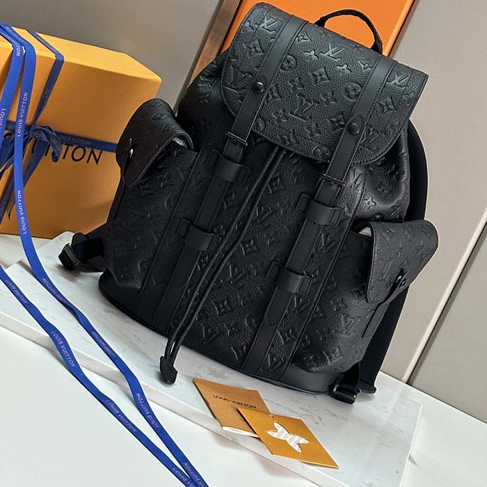 Louis Vuitton LV Unisex Christopher PM Backpack Black Taurillon Monogram Embossed Cowhide Leather