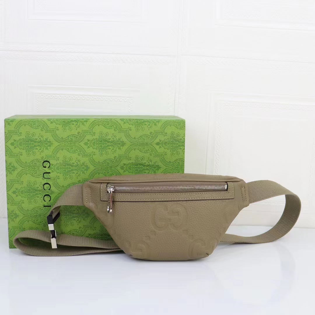 Gucci Unisex Jumbo GG Small Belt Bag Dark Green Leather Zip Closure