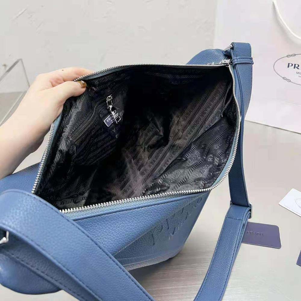 Prada Men Leather Prada Triangle Bag-Navy