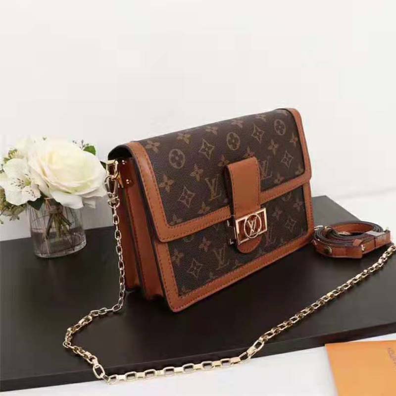 Louis Vuitton LV Women Dauphine MM Handbag in Monogram Canvas-Brown