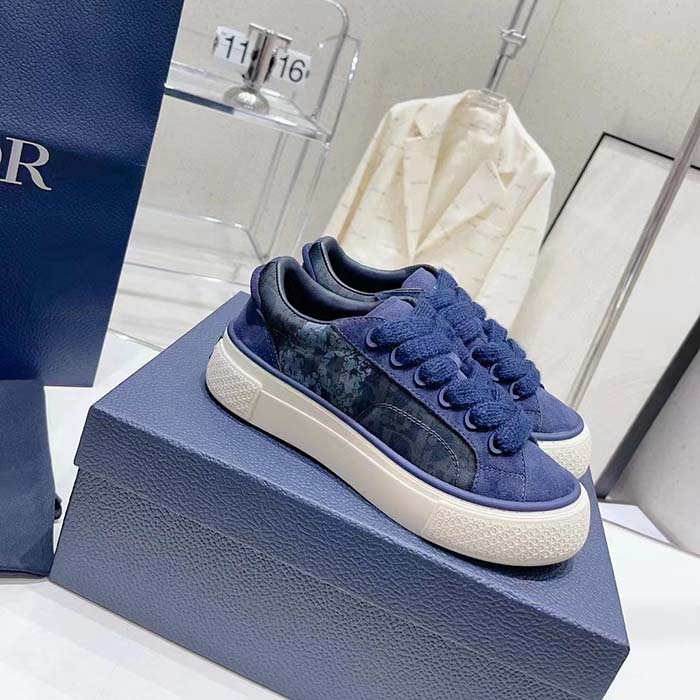 Dior Unisex CD Dior Tears B33 Sneaker Blue Oblique Denim Peace Sign Navy Blue Suede
