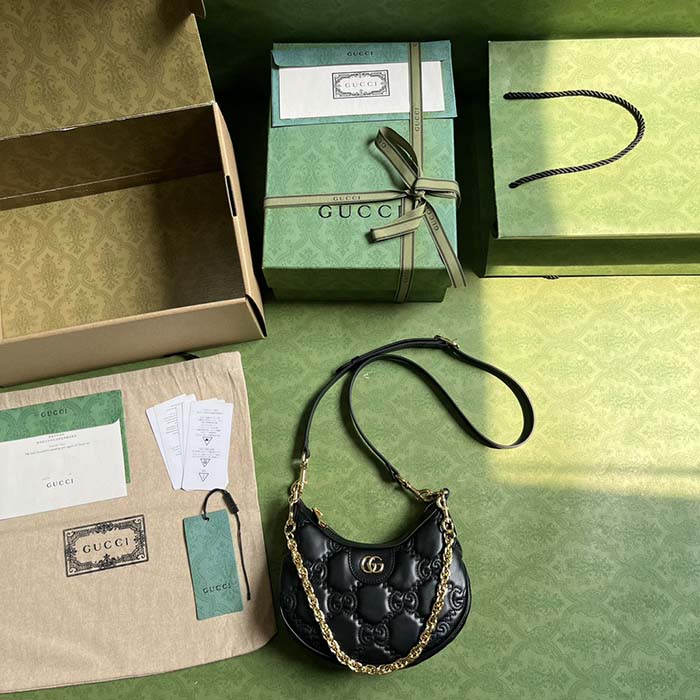 Gucci Women GG Matelassé Mini Bag Black GG Matelassé Leather Double G