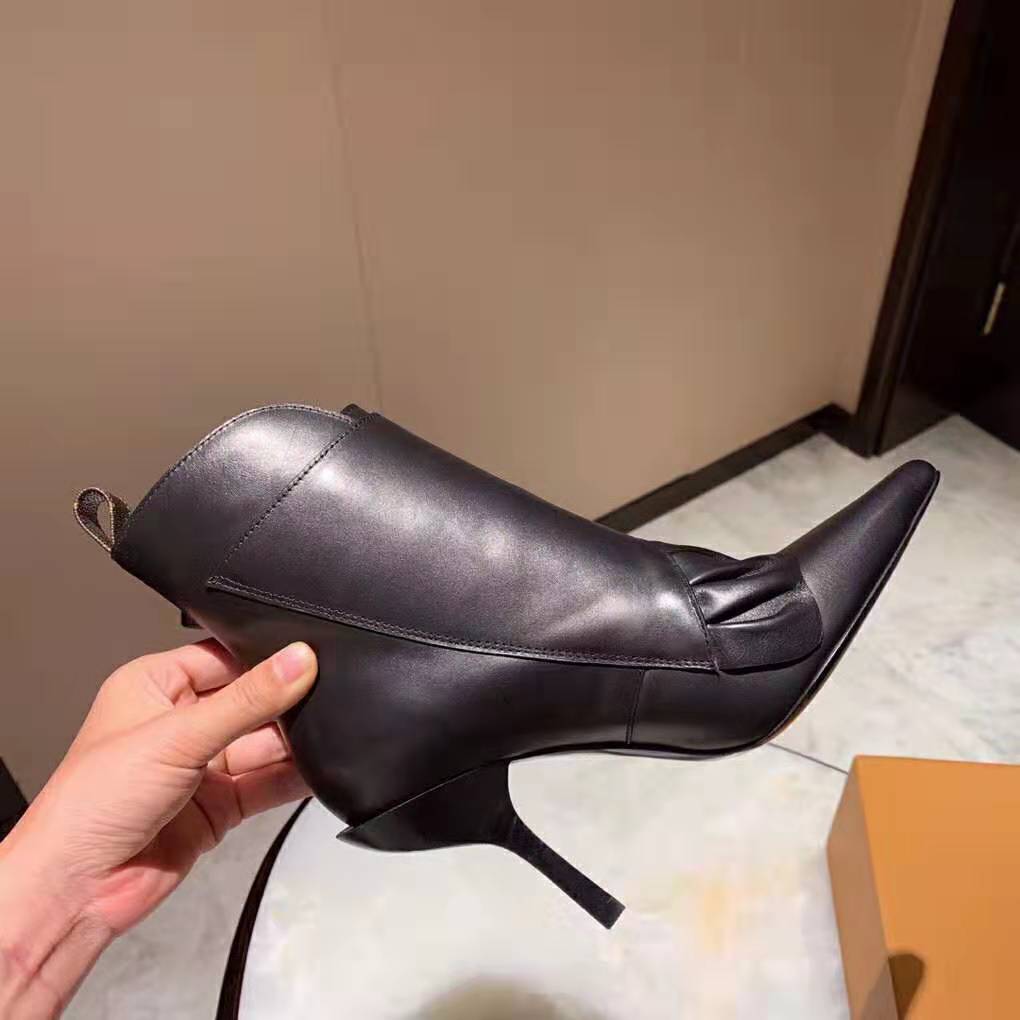 Louis Vuitton LV Women LV Janet Ankle Boot in Black Glazed Calf Leather 9.5 cm Heel