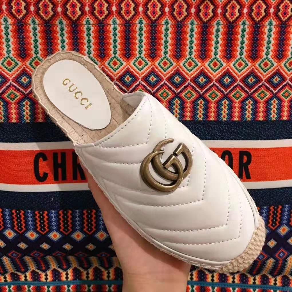 Gucci Women Leather Espadrille with Double G in 2 cm Height-White