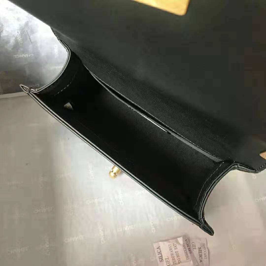 Chanel Women Small Boy Chanel Handbag in Metallic Lambskin Leather-Black and Gold