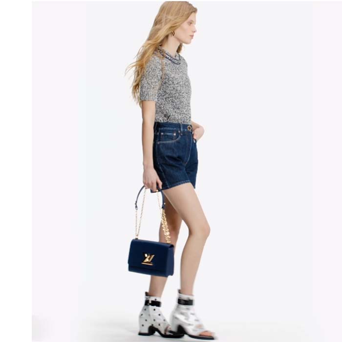 Louis Vuitton LV Women Twist MM Handbag Indigo Blue Epi Grained Cowhide Leather