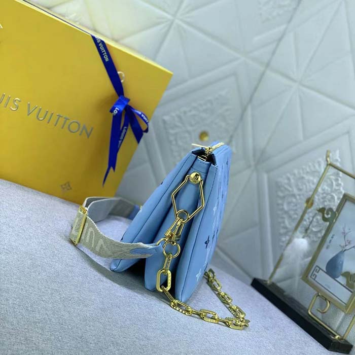 Louis Vuitton LV Women Coussin PM Handbag Blue Lambskin Silk Scarf Cowhide Leather