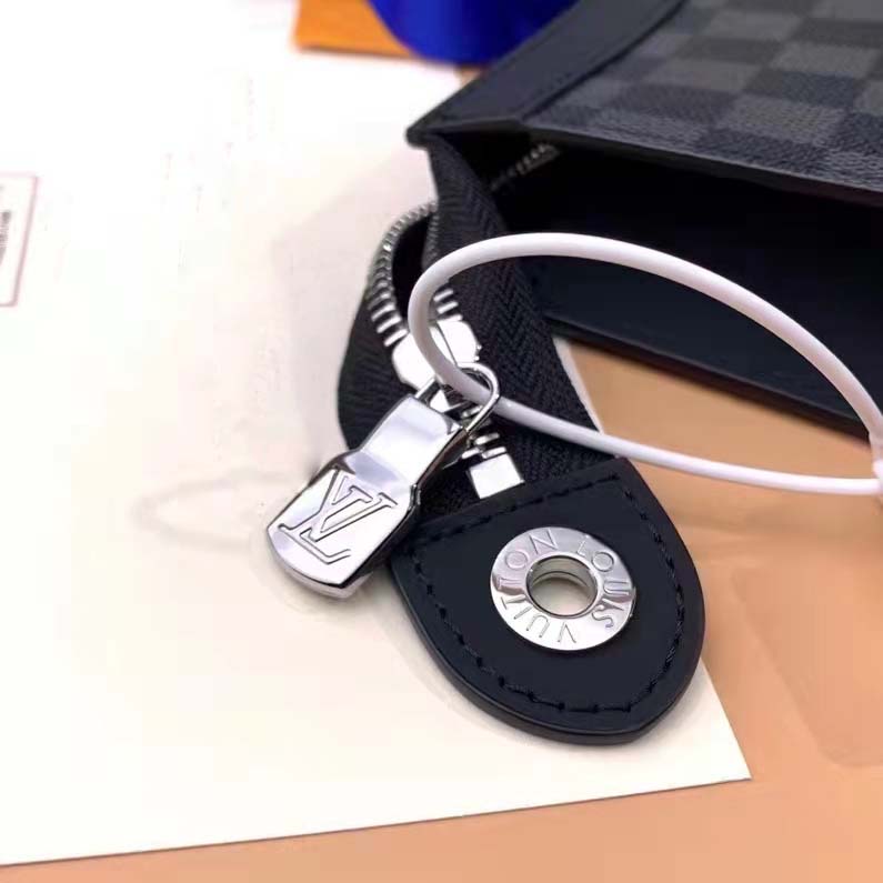 Louis Vuitton LV Unisex Pochette Voyage MM Bag Grey Damier Graphite Coated Canvas