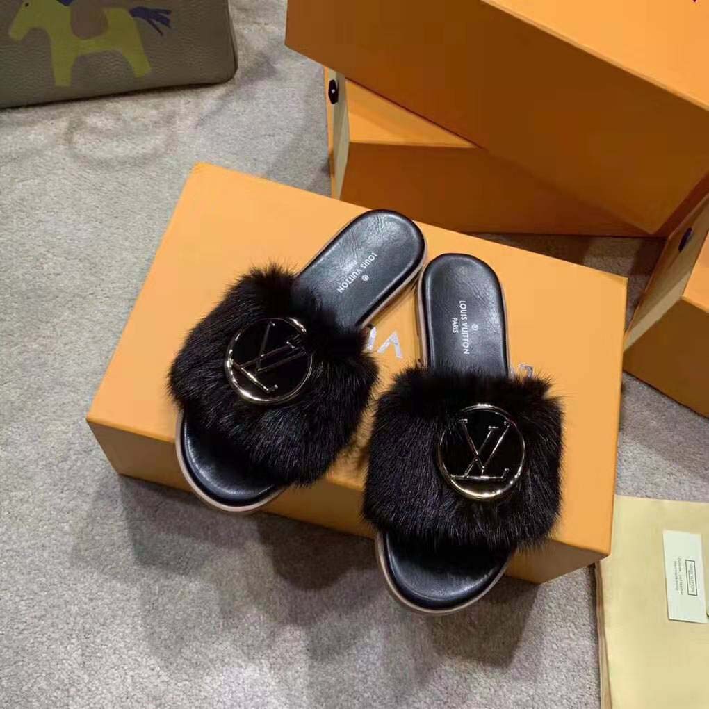 Louis Vuitton LV Women Lock It Mule in Mink and Leather-Black