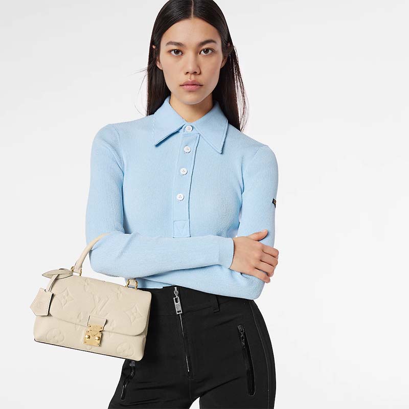 Louis Vuitton LV Women Madeleine BB Handbag Crème Beige Embossed Grained Cowhide