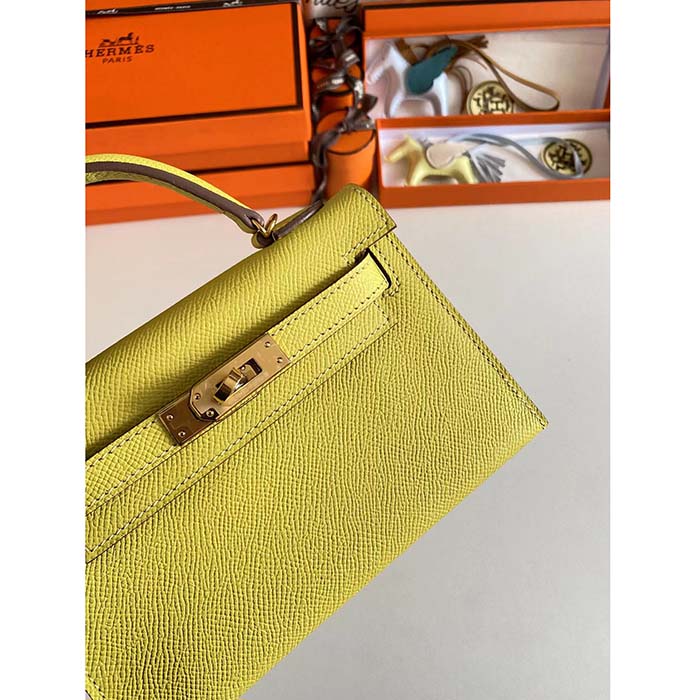 Hermes Women Mini Kelly 20 Bag Epsom Leather Gold Hardware-Yellow