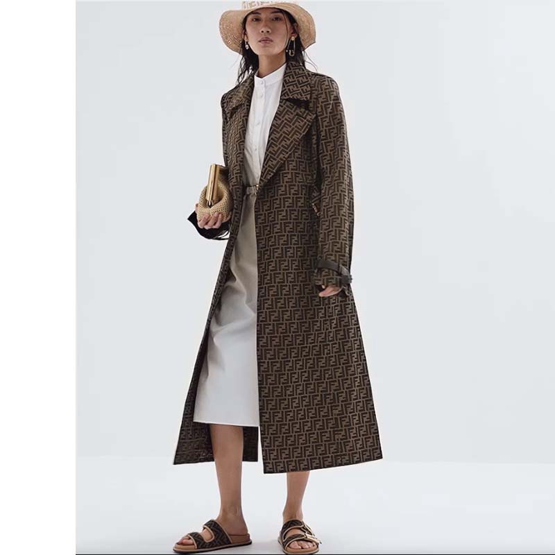 Fendi Women FF Fendi Feel Brown FF Fabric Slides 0.5 Cm Heel