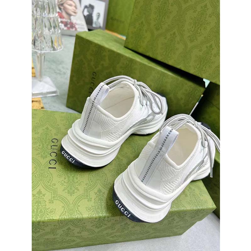 Gucci Unisex GG Run Sneaker White Technical Knit Fabric Rubber Interlocking G