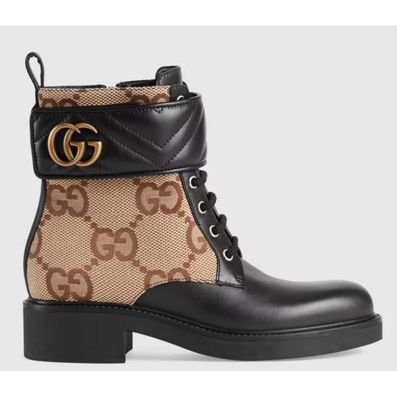 Gucci GG Women’s Ankle Boot Double G Beige Ebony Maxi GG Canvas