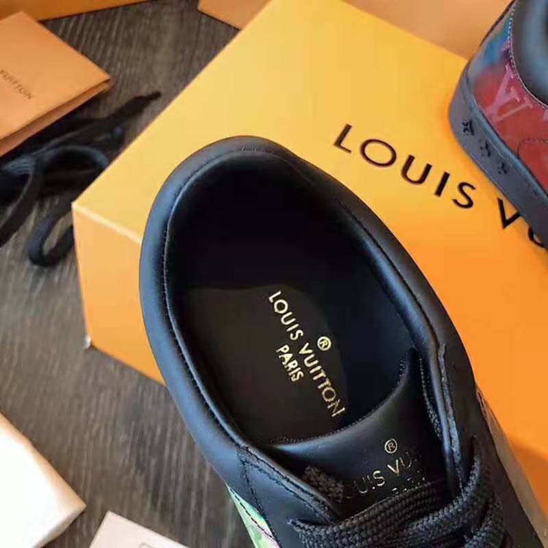 Louis Vuitton LV Unisex LV Sneaker Luxembourg in Iridescent Monogram Textile and Calf Leather-Black