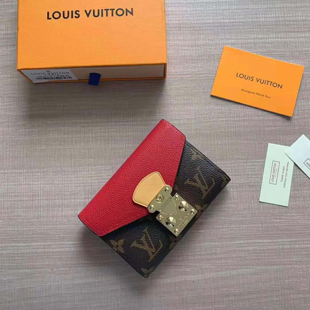 Louis Vuitton LV Women Pallas Compact Wallet in Monogram Canvas with Colored Calf Leather