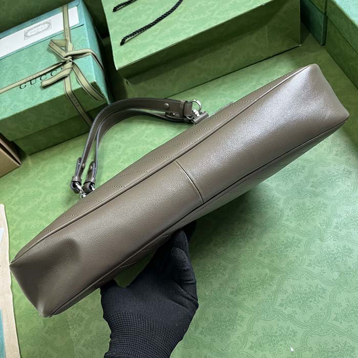 Gucci Unisex Blondie Medium Tote Bag Brown Leather Round Interlocking G