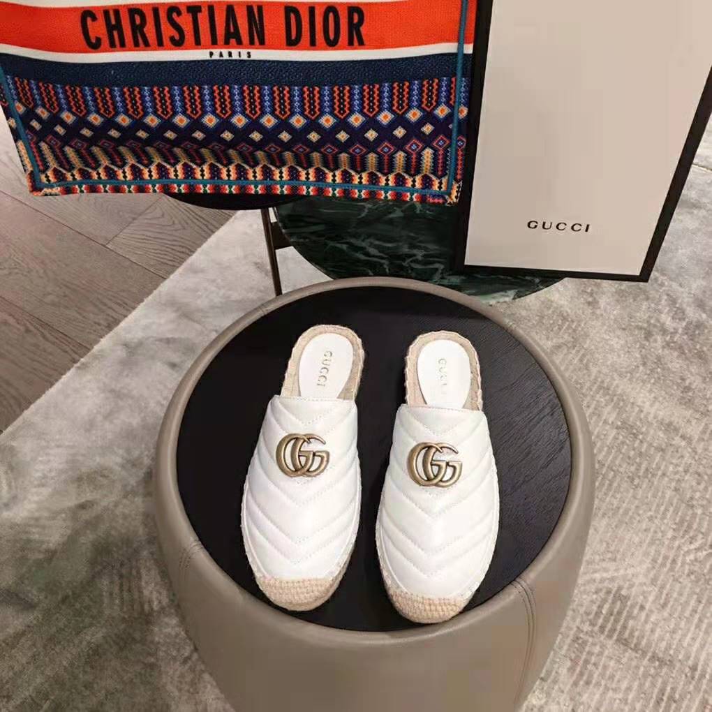 Gucci Women Leather Espadrille with Double G in 2 cm Height-White