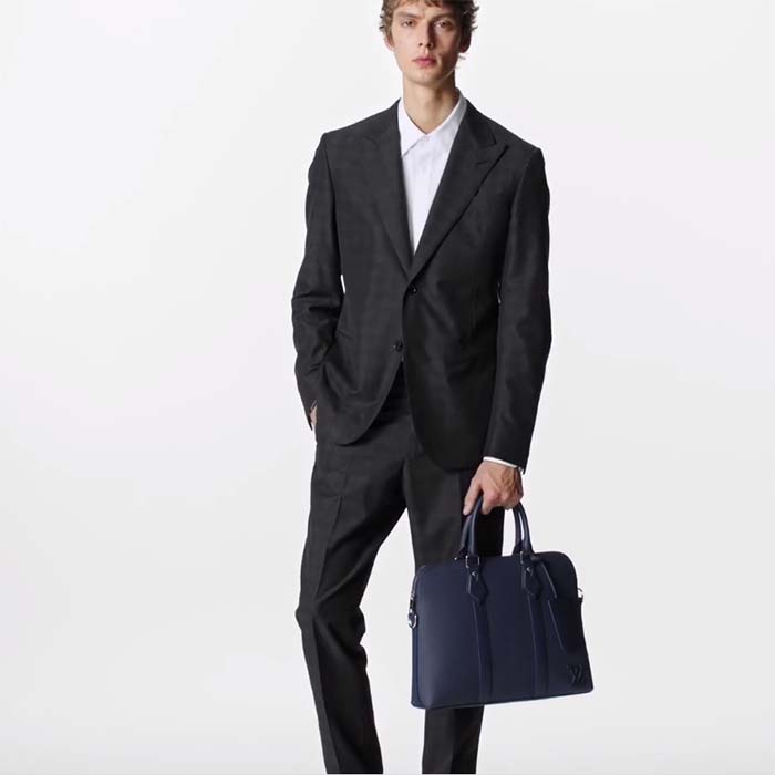 Louis Vuitton LV Unisex Takeoff Briefcase Navy Blue LV Aerogram Cowhide Leather