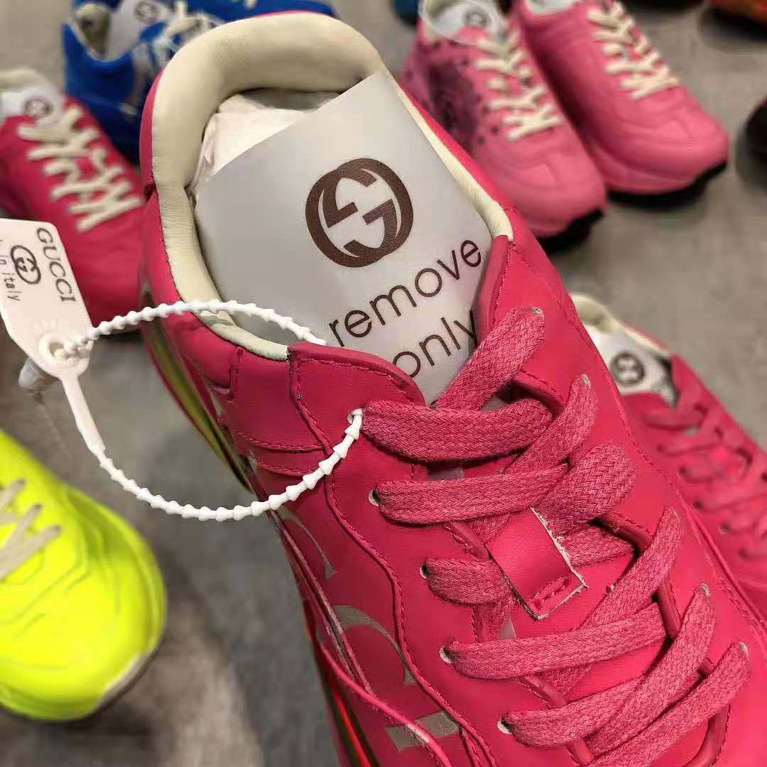 Gucci Women Rhyton Gucci Logo Leather Sneaker-Rose