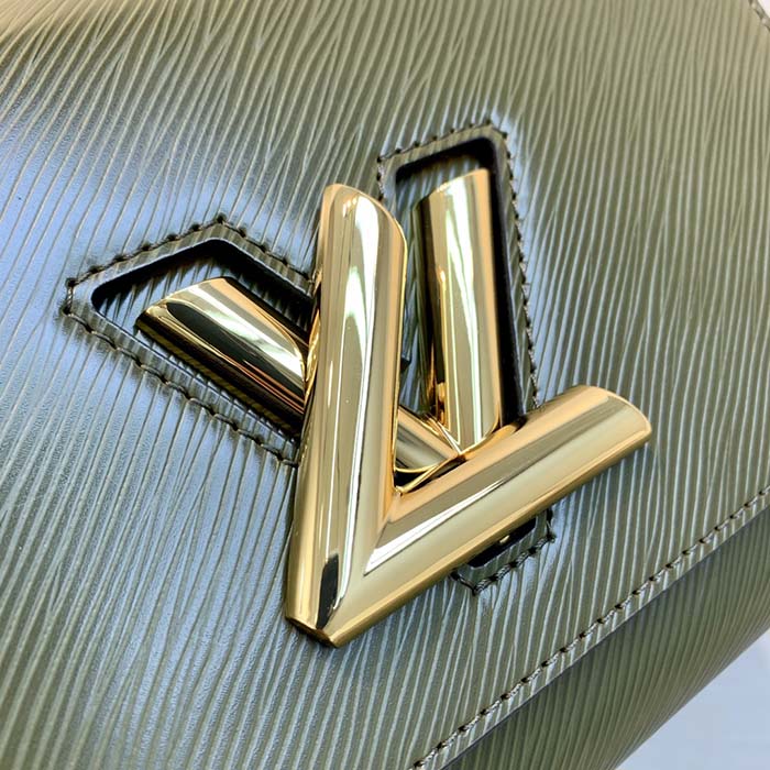 Louis Vuitton LV Women Twist MM Handbag Kaki Quartz White Epi Grained Cowhide