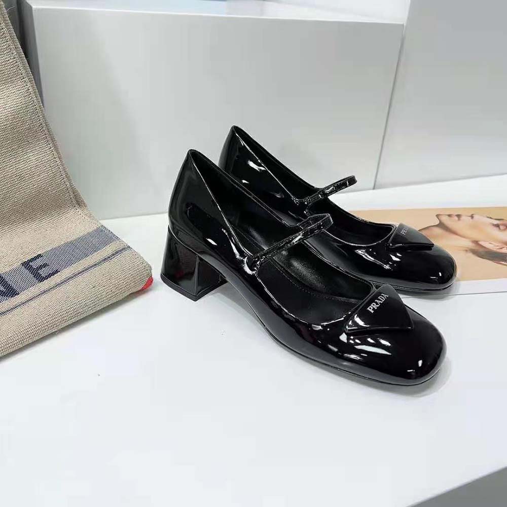Prada Women Patent Leather Pumps in 45mm Heel Height-Black