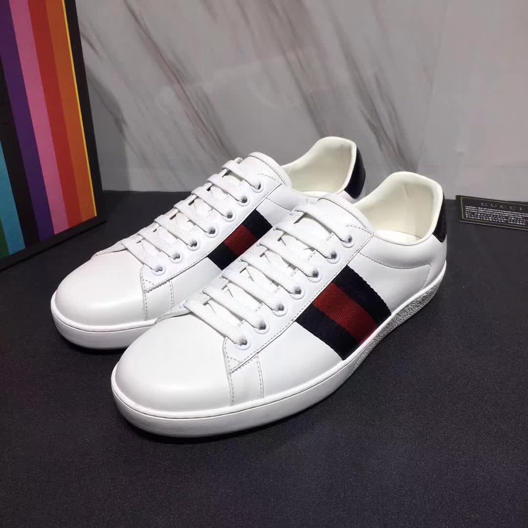 Gucci Men Ace Low-top Sneaker Shoes in Leather with Web-Navy