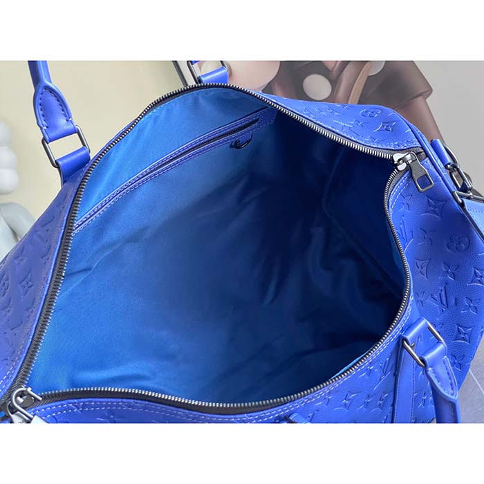 Louis Vuitton LV Unisex Keepall Bandoulière 50 Racing Blue Embossed Taurillon Monogram Cowhide Leather