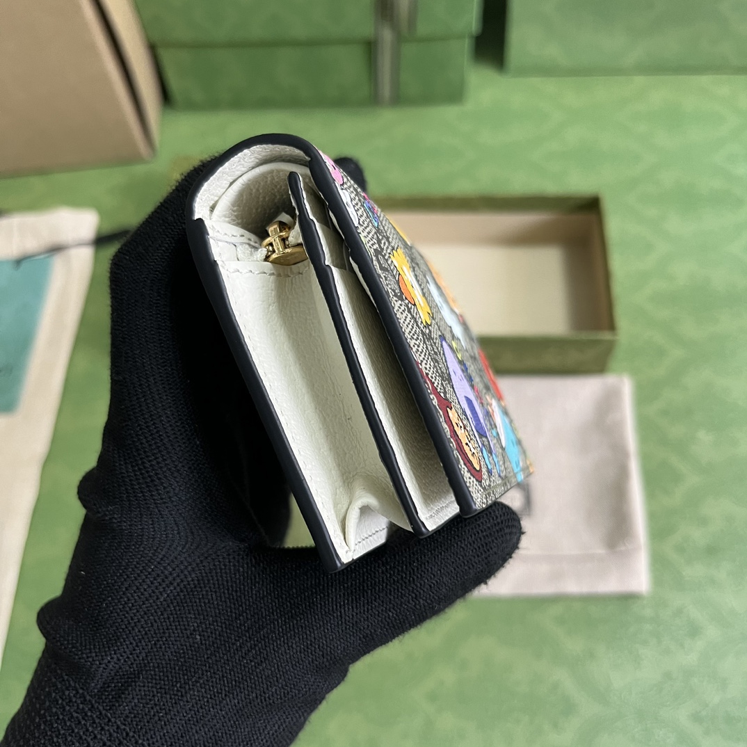 Gucci Unisex GG Animals Print Card Case Wallet Beige Ebony GG Supreme Canvas