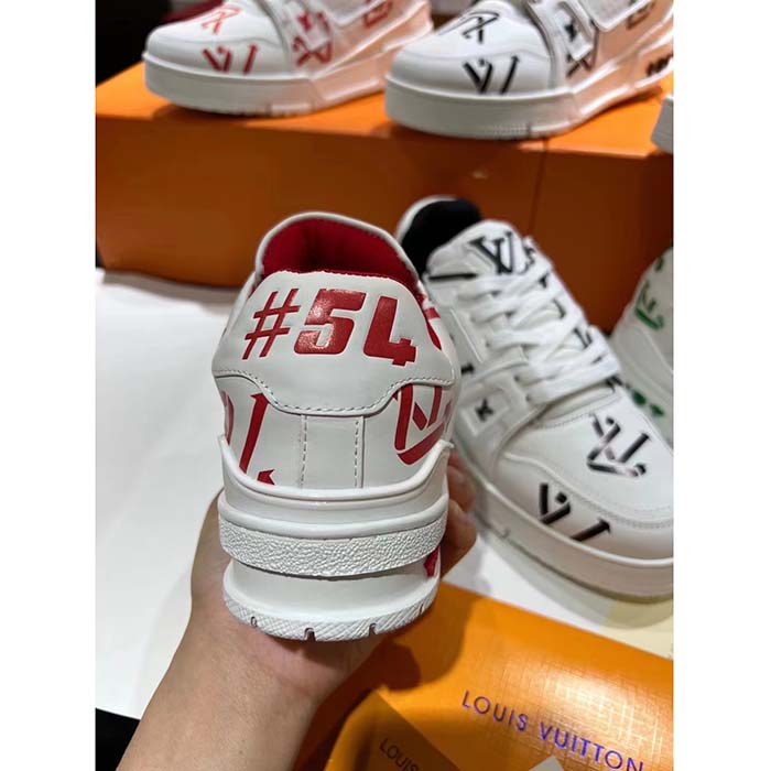 Louis Vuitton Unisex LV Trainer Sneaker Red Mix Sustainable Materials Monogram Flowers