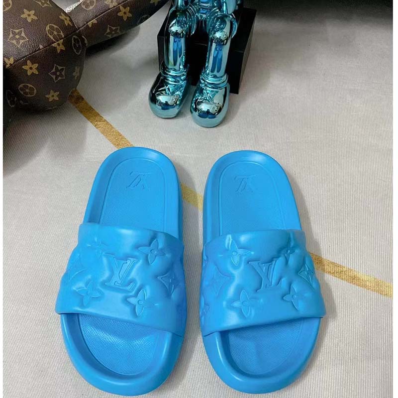 Louis Vuitton LV Unisex Waterfront Mule Blue Monogram Embossed Rubber Waterproof