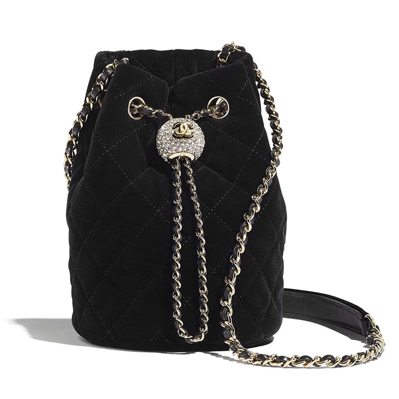 Chanel Women Drawstring Bag Velvet Strass & Silver-Tone Metal