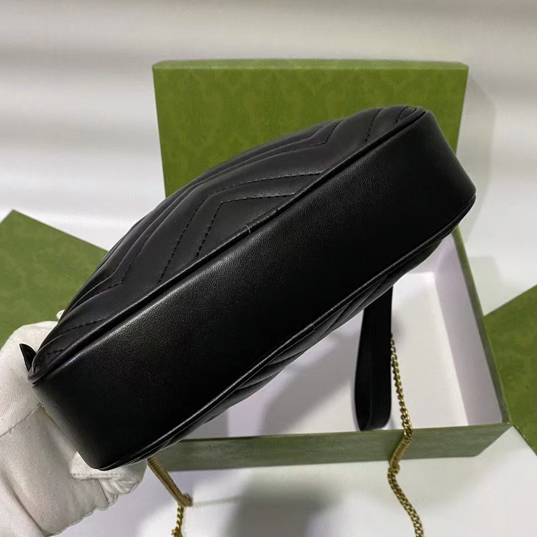 Gucci Women GG Double G Multi-Use Mini Bag Black Pink White Chevron Matelassé Leather