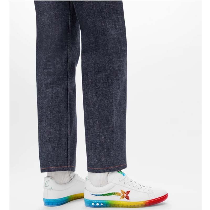 Louis Vuitton Unisex LV Luxembourg Samothrace Sneaker White Calf Leather Strass Monogram Flower