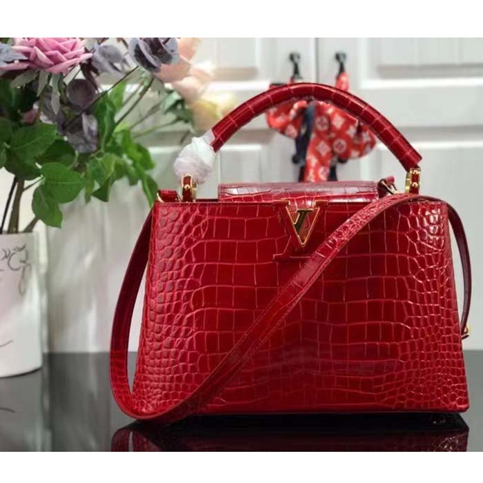 Louis Vuitton LV Women Capucines MM Handbag Red Crocodilien Brillant Savoir Faire