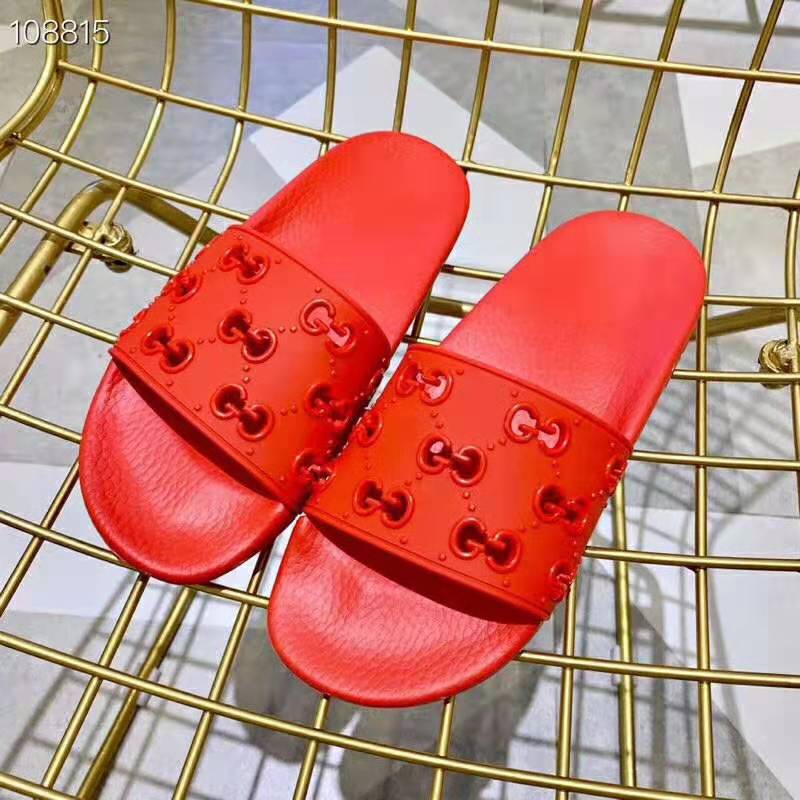 Gucci Women Rubber GG Slide Sandal-Red