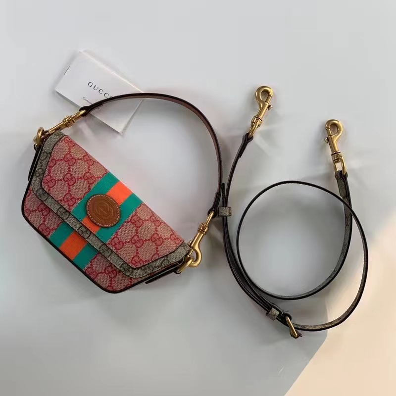 Gucci Unisex GG Top Handle Mini Bag Web Pink GG Supreme Canvas