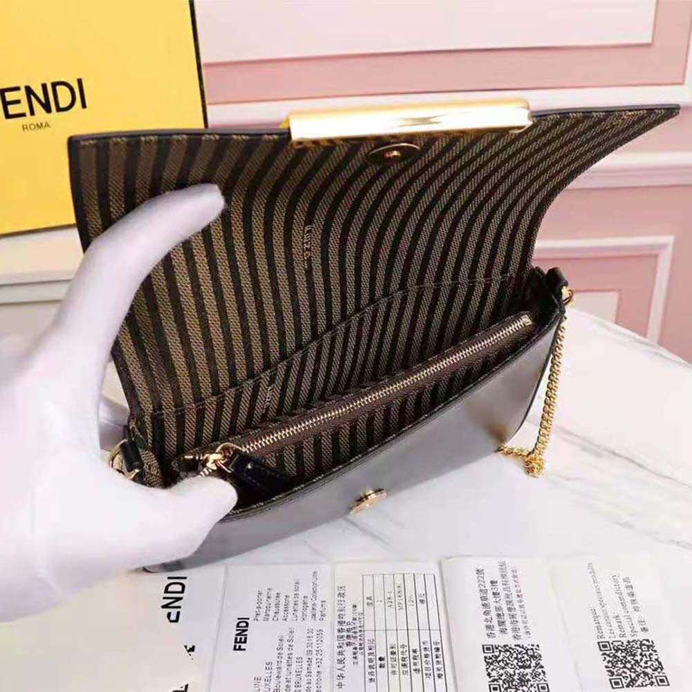 Fendi Women Wallet on Chain with Pouches Leather Mini-Bag-Black