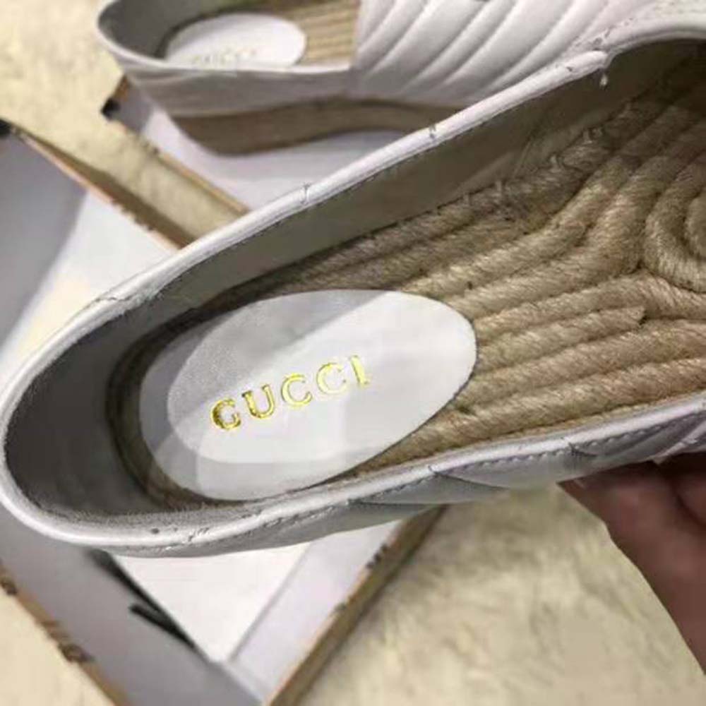 Gucci Women Chevron Leather Espadrille with Double G in 5.1 cm Height-White