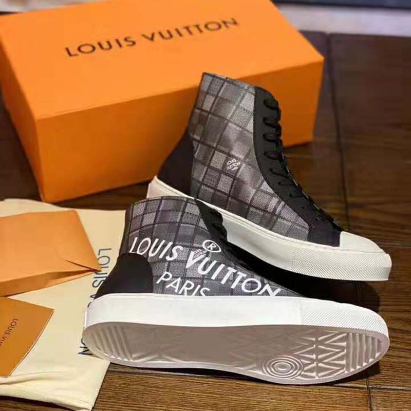 Louis Vuitton LV Unisex Tattoo Sneaker Boot in Damier Tartan Canvas-Black
