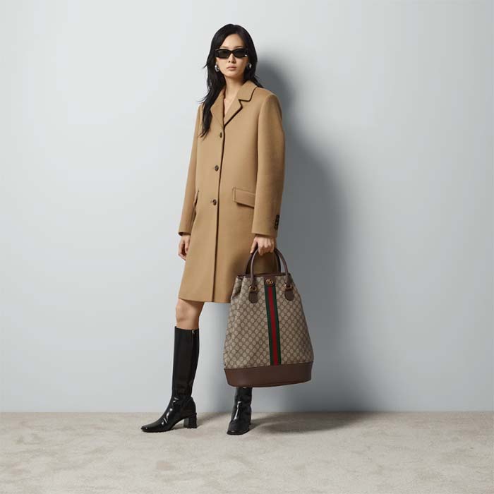 Gucci Unisex GG Savoy Duffle Bag Beige Ebony GG Supreme Canvas