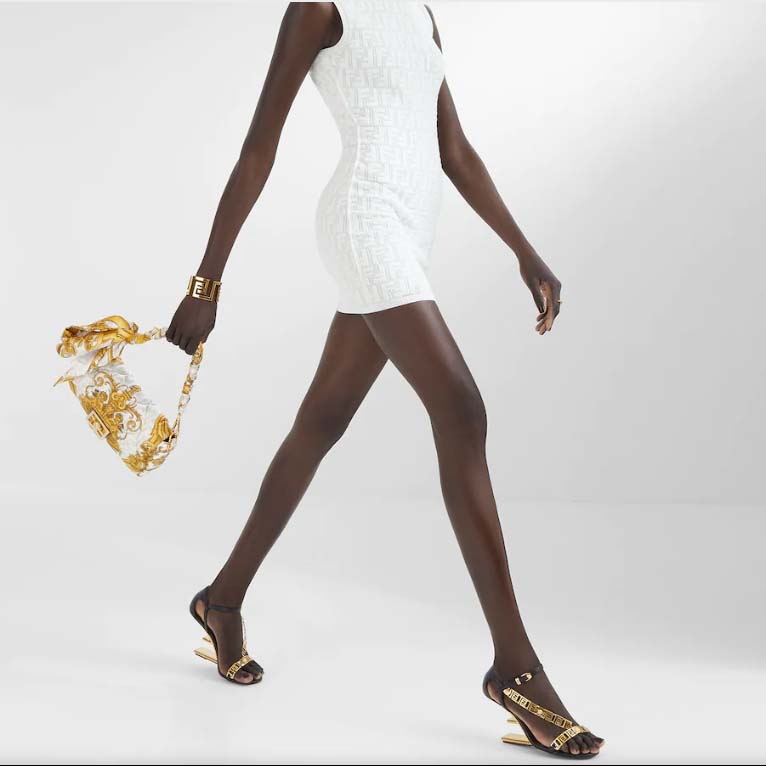 Fendi Women FF Baguette Fendace Quilted White Silk Bag