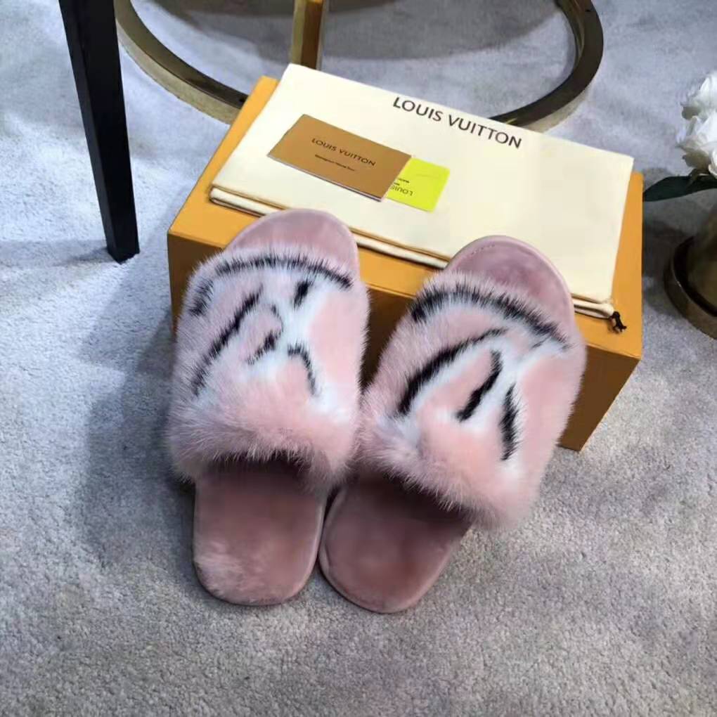 Louis Vuitton LV Women Homey Flat Mule in Mink Fur-Pink